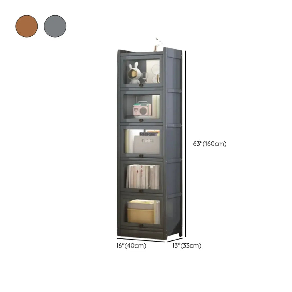 Vitrine moderne en bois brun avec façade en verre transparent