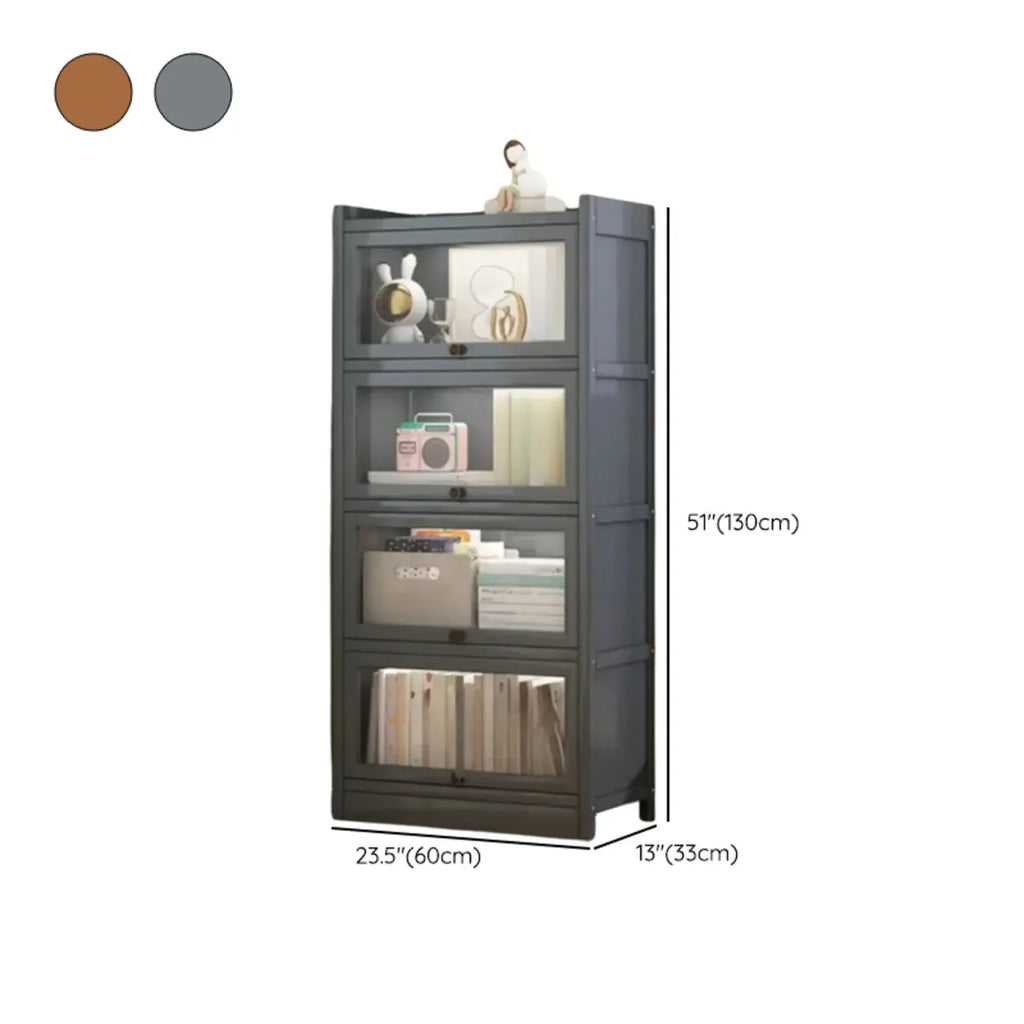 Vitrine moderne en bois brun avec façade en verre transparent