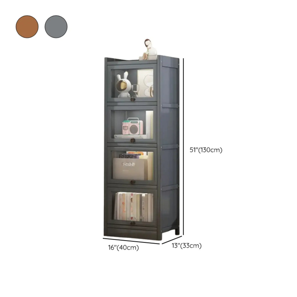 Vitrine moderne en bois brun avec façade en verre transparent