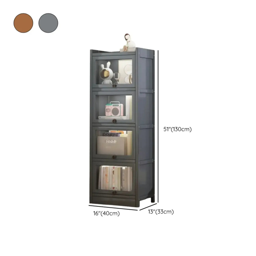 Vitrine moderne en bois brun avec façade en verre transparent