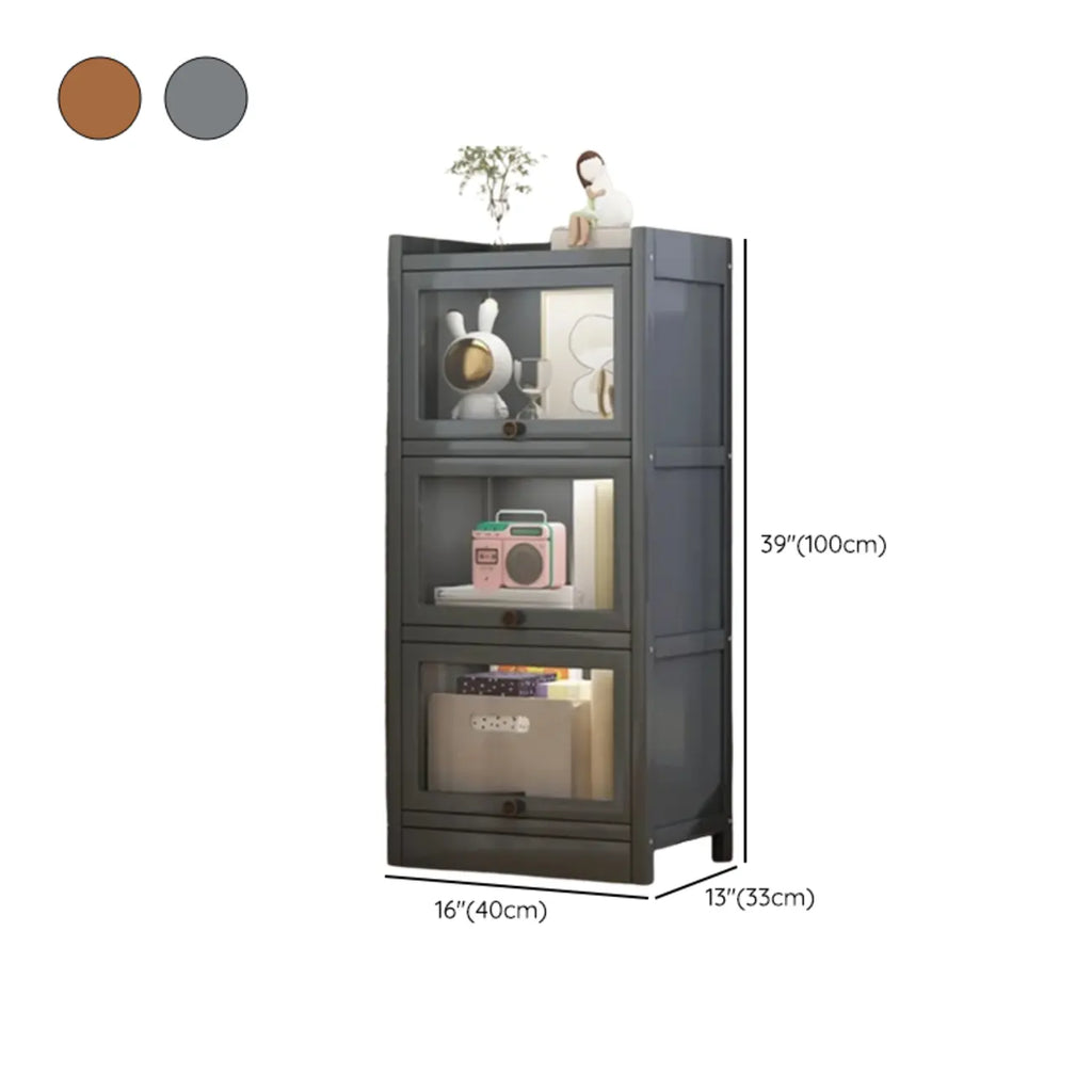 Vitrine moderne en bois brun avec façade en verre transparent