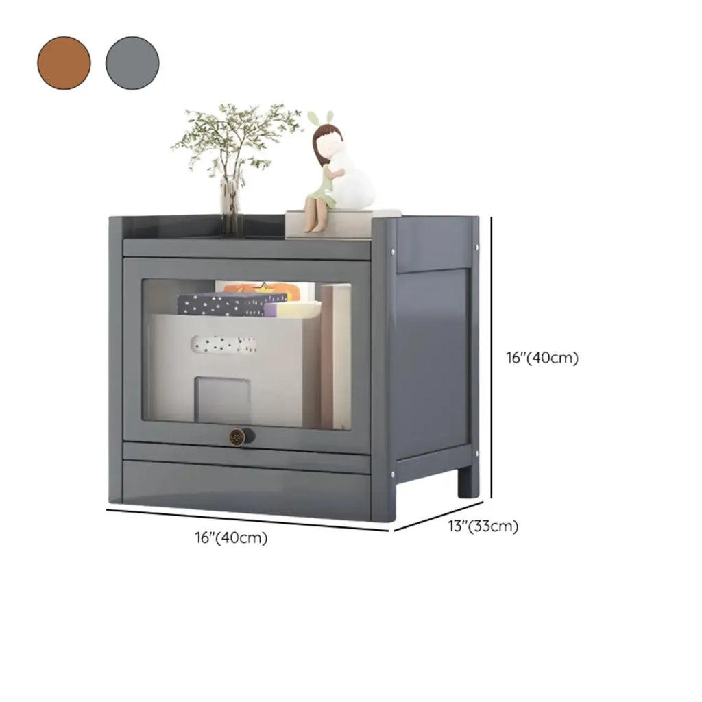 Vitrine moderne en bois brun avec façade en verre transparent