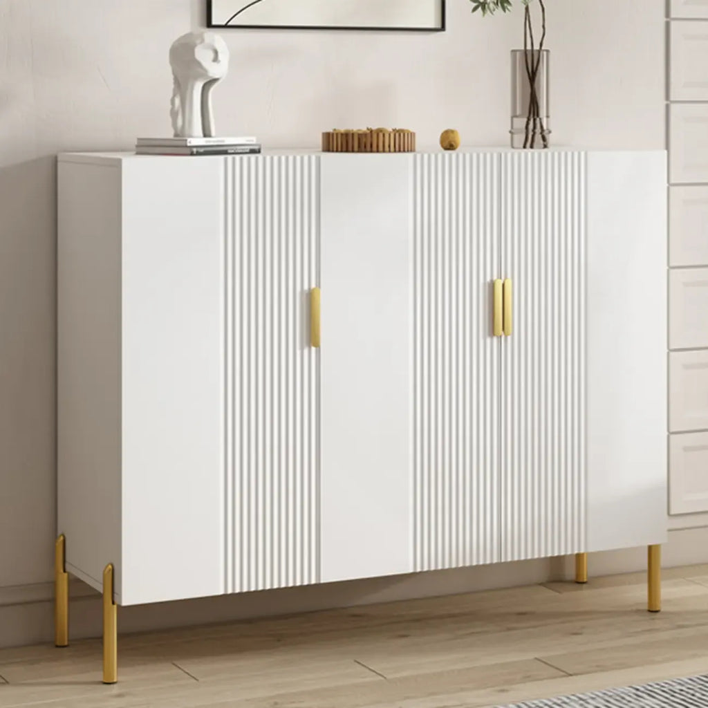 Meuble à chaussures blanc en bois avec pieds dorés pour entrée