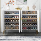 Meuble à chaussures blanc en bois avec pieds dorés pour entrée