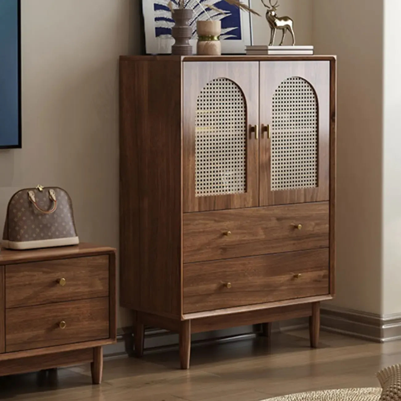 Meuble de rangement de salon en noyer de style moderne du milieu du siècle