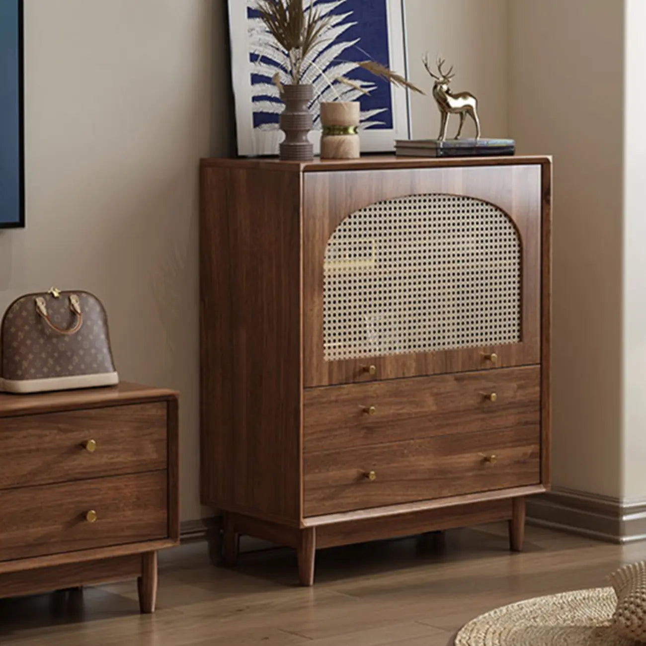 Meuble de rangement de salon en noyer de style moderne du milieu du siècle