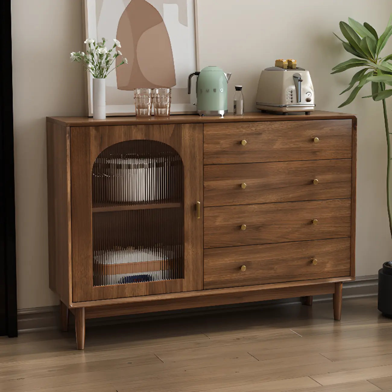 Meuble de rangement de salon en noyer de style moderne du milieu du siècle