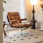 Fauteuil d'appoint en cuir style moderne du milieu du siècle avec roulettes