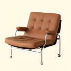 Fauteuil d'appoint en cuir style moderne du milieu du siècle avec roulettes