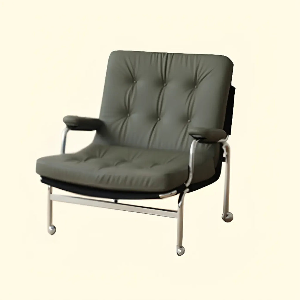 Fauteuil d'appoint en cuir style moderne du milieu du siècle avec roulettes