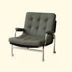 Fauteuil d'appoint en cuir style moderne du milieu du siècle avec roulettes