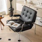 Fauteuil d'appoint en cuir style moderne du milieu du siècle avec roulettes