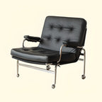 Fauteuil d'appoint en cuir style moderne du milieu du siècle avec roulettes