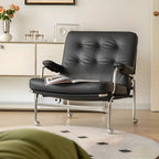 Fauteuil d'appoint en cuir style moderne du milieu du siècle avec roulettes