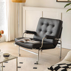Fauteuil d'appoint en cuir style moderne du milieu du siècle avec roulettes