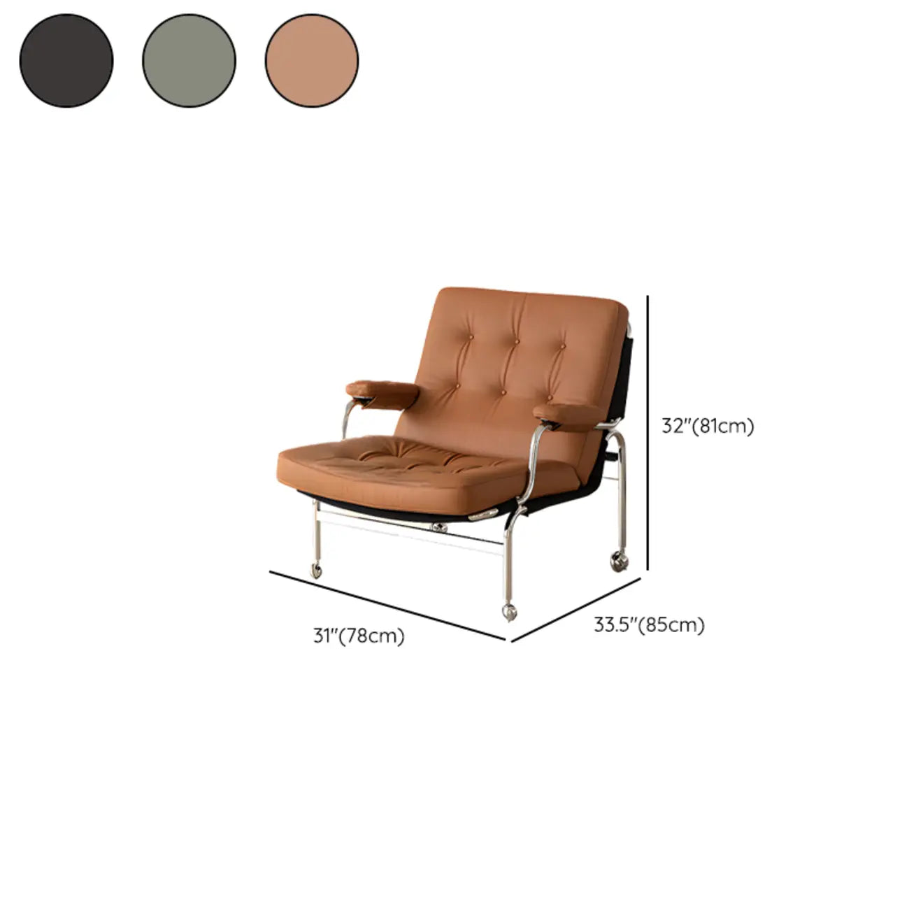 Fauteuil d'appoint en cuir style moderne du milieu du siècle avec roulettes