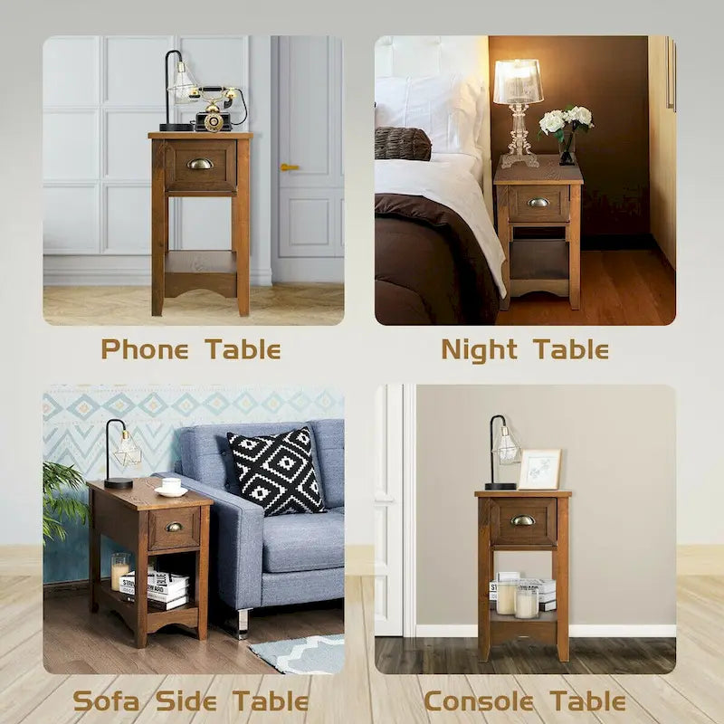Gymax Lot de 2 Tables d'appoint Contemporaines Compactes avec Tiroir - 13" X 22" X 23" (L x l x H)