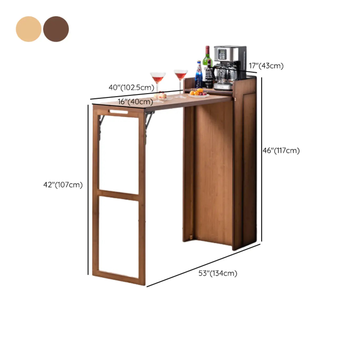 Tables de bar de rangement extensibles manuellement en bambou brun
