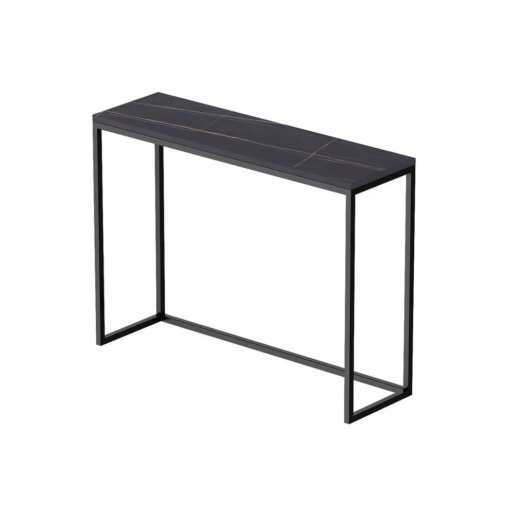 Tables de bar minimalistes en métal noir avec plateau en pierre
