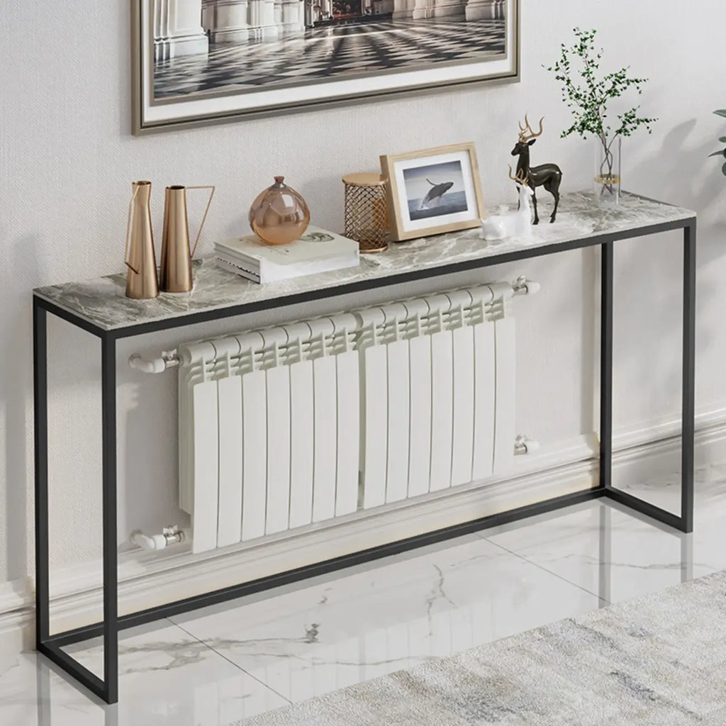 Tables de bar minimalistes en métal noir avec plateau en pierre