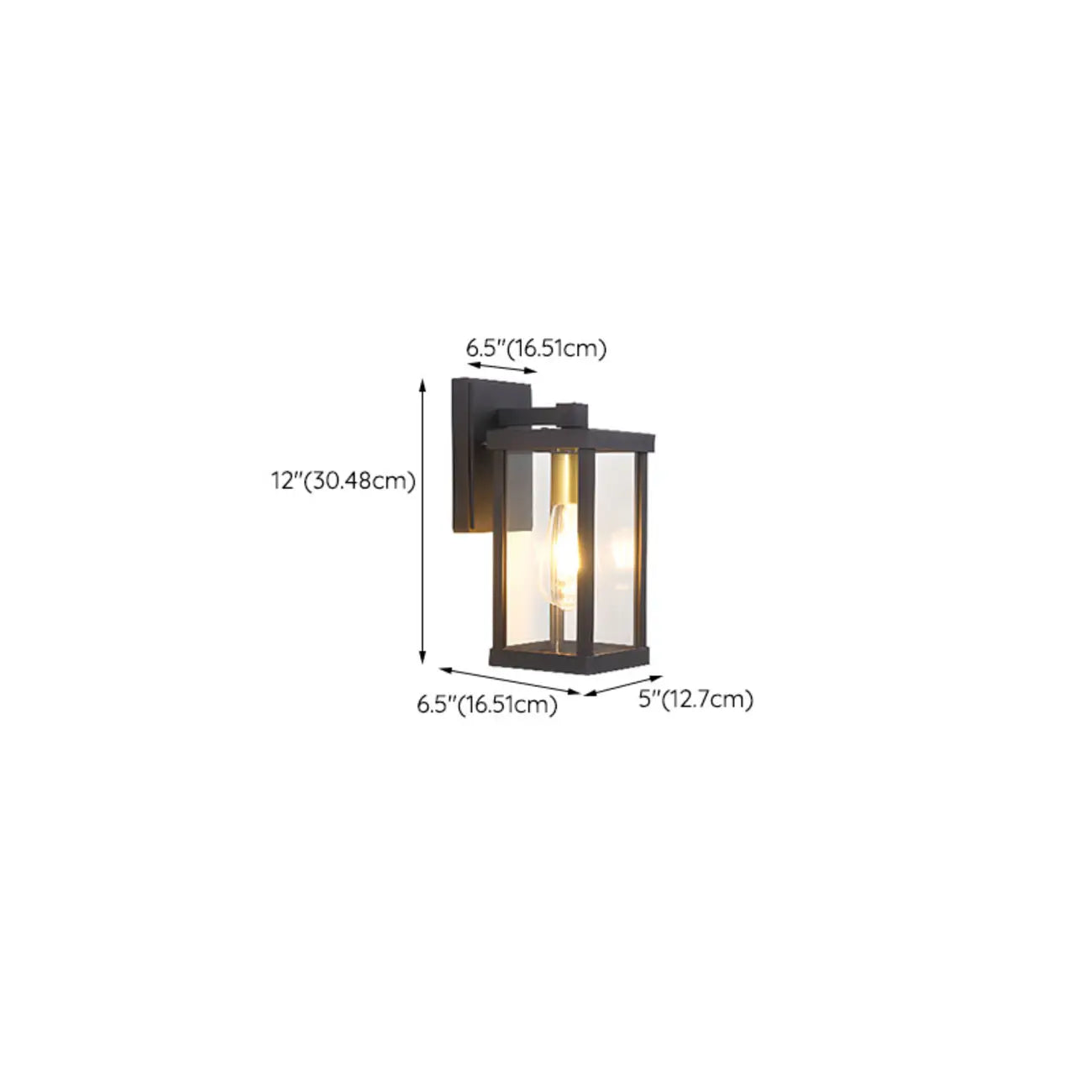 Applique murale extérieure LED rectangulaire en métal de style industriel avec abat-jour en verre
