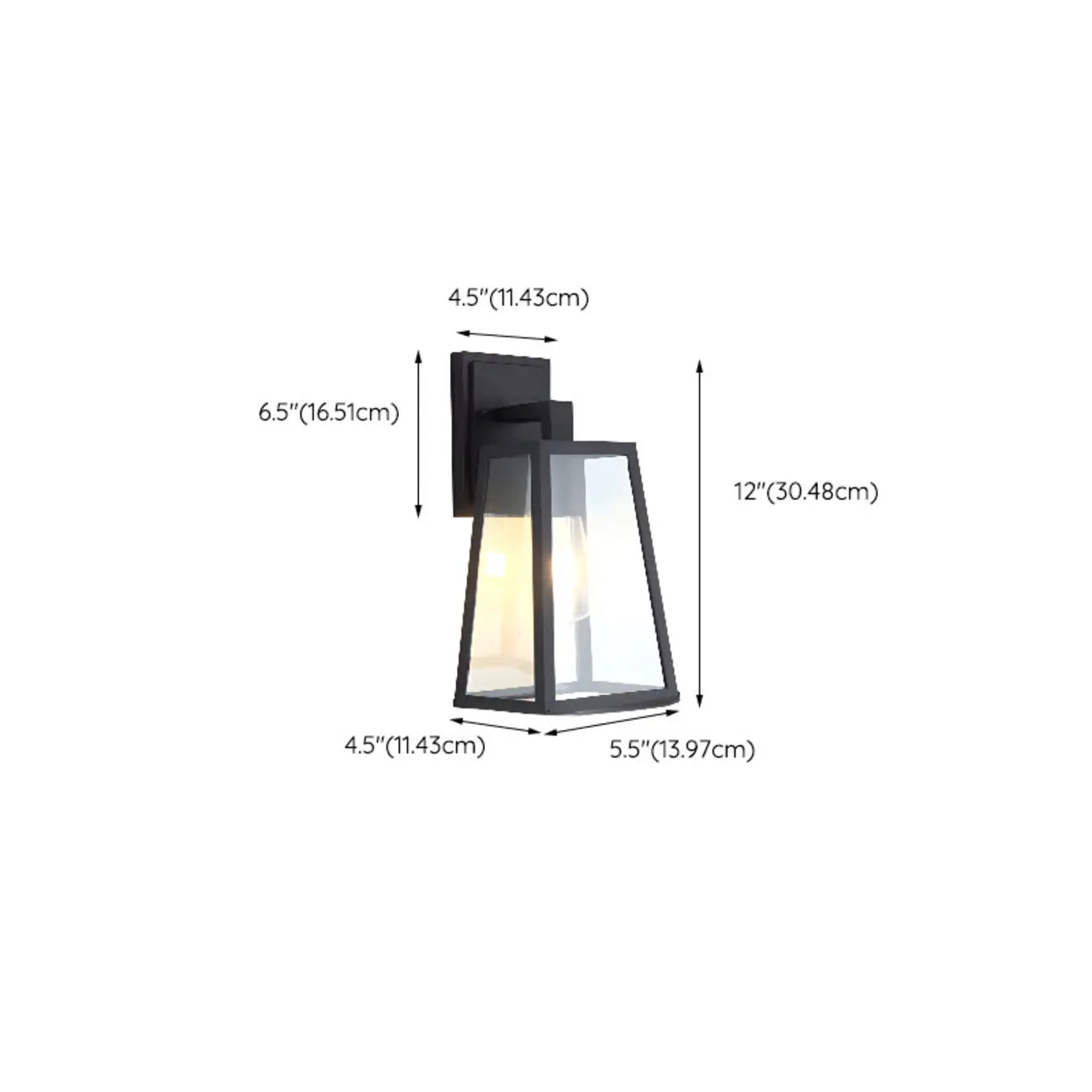 Applique murale extérieure LED rectangulaire en métal de style industriel avec abat-jour en verre