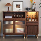 Armoire de rangement moderne en bois brun avec porte en verre et étagère réglable