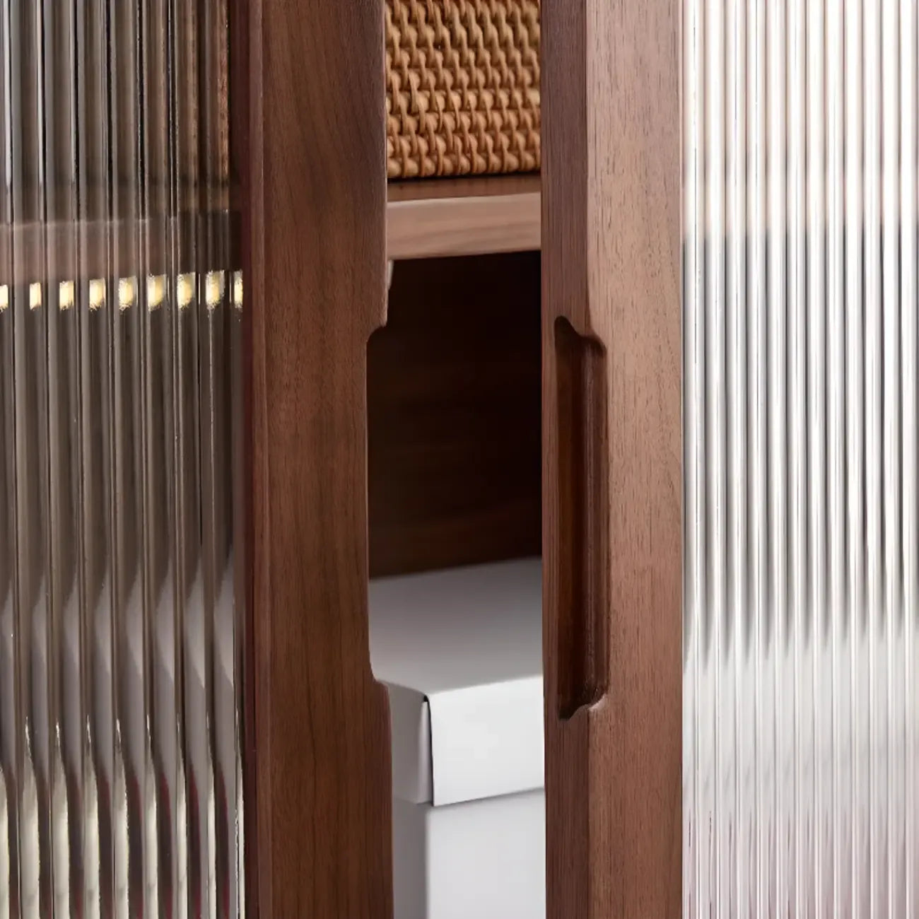 Armoire de rangement moderne en bois brun avec porte en verre et étagère réglable