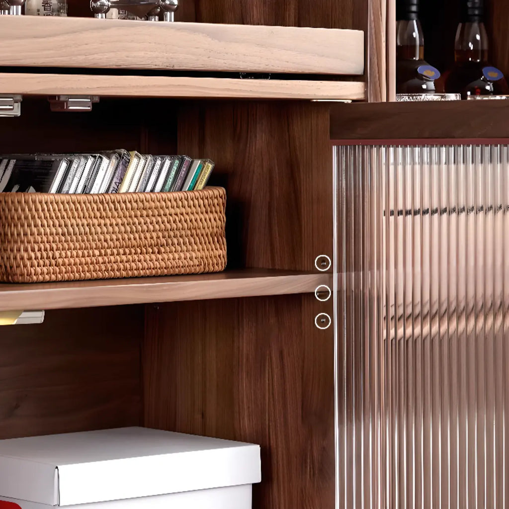 Armoire de rangement moderne en bois brun avec porte en verre et étagère réglable