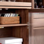 Armoire de rangement moderne en bois brun avec porte en verre et étagère réglable