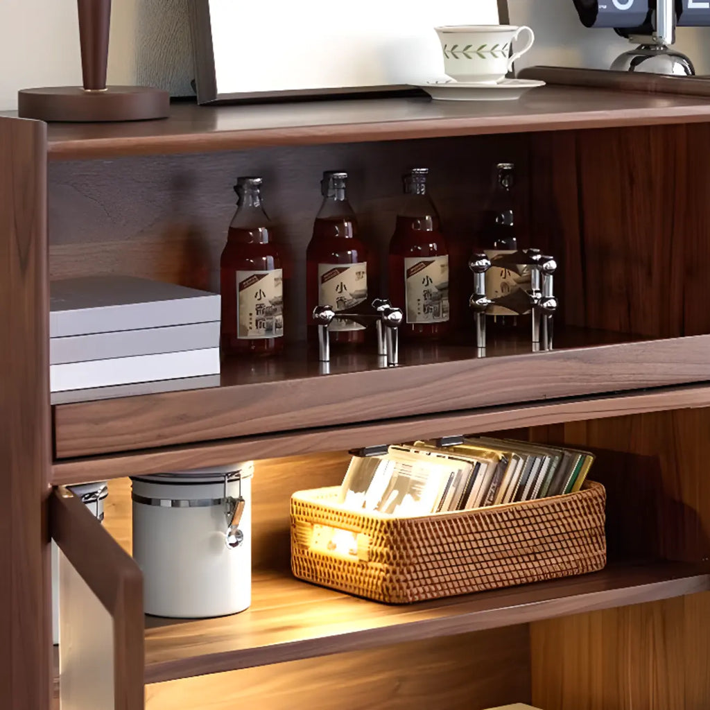 Armoire de rangement moderne en bois brun avec porte en verre et étagère réglable