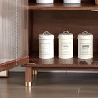Armoire de rangement moderne en bois brun avec porte en verre et étagère réglable
