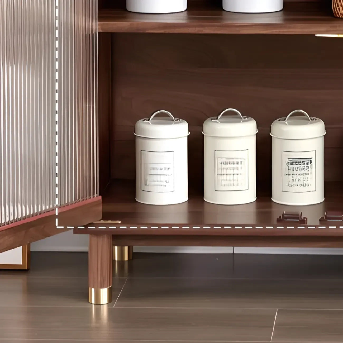 Armoire de rangement moderne en bois brun avec porte en verre et étagère réglable