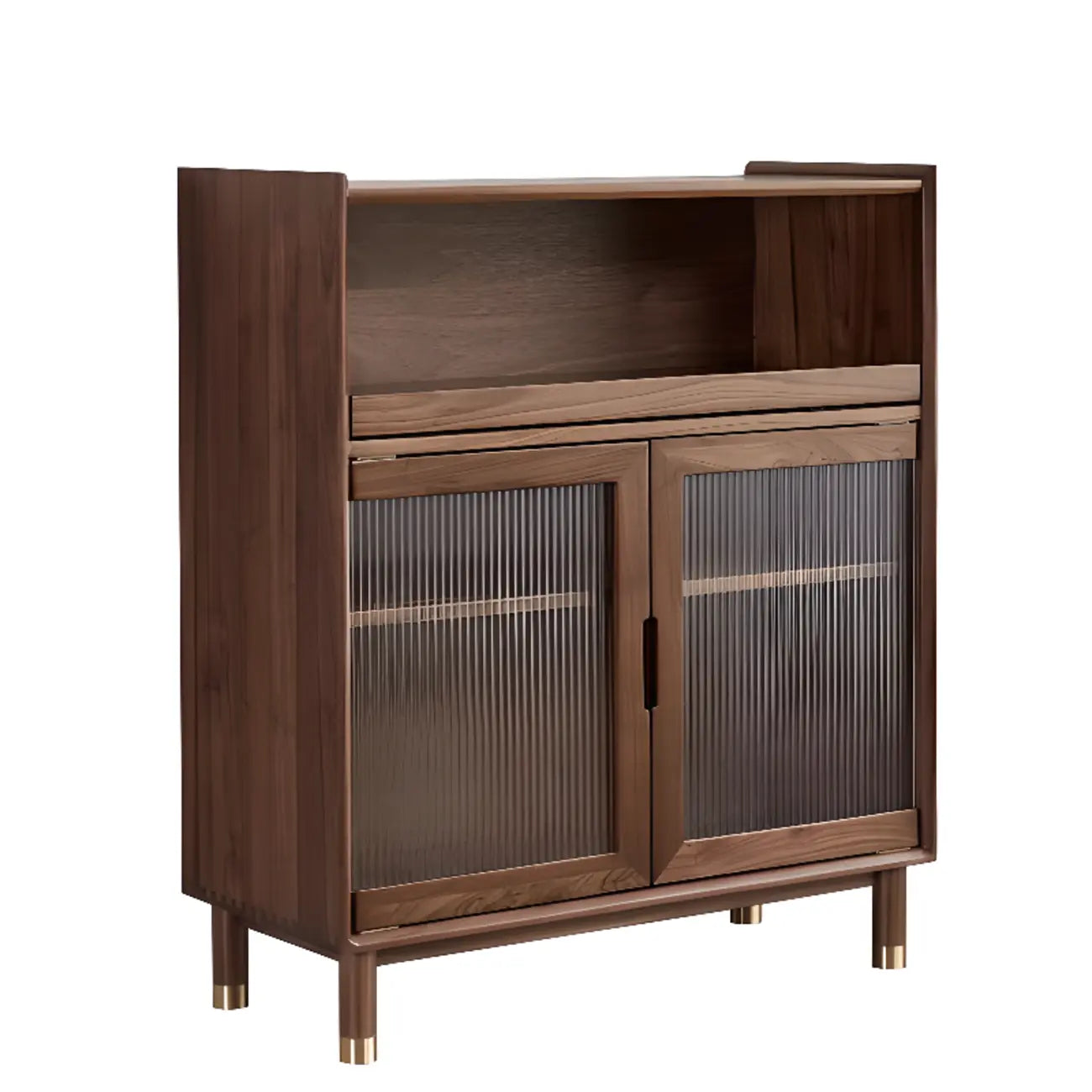 Armoire de rangement moderne en bois brun avec porte en verre et étagère réglable