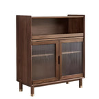 Armoire de rangement moderne en bois brun avec porte en verre et étagère réglable