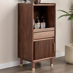 Armoire de rangement moderne en bois brun avec porte en verre et étagère réglable