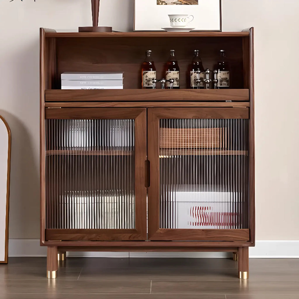 Armoire de rangement moderne en bois brun avec porte en verre et étagère réglable