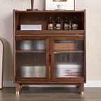Armoire de rangement moderne en bois brun avec porte en verre et étagère réglable