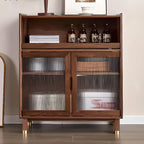 Armoire de rangement moderne en bois brun avec porte en verre et étagère réglable