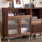 Armoire de rangement moderne en bois brun avec porte en verre et étagère réglable