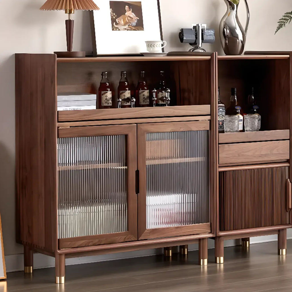 Armoire de rangement moderne en bois brun avec porte en verre et étagère réglable