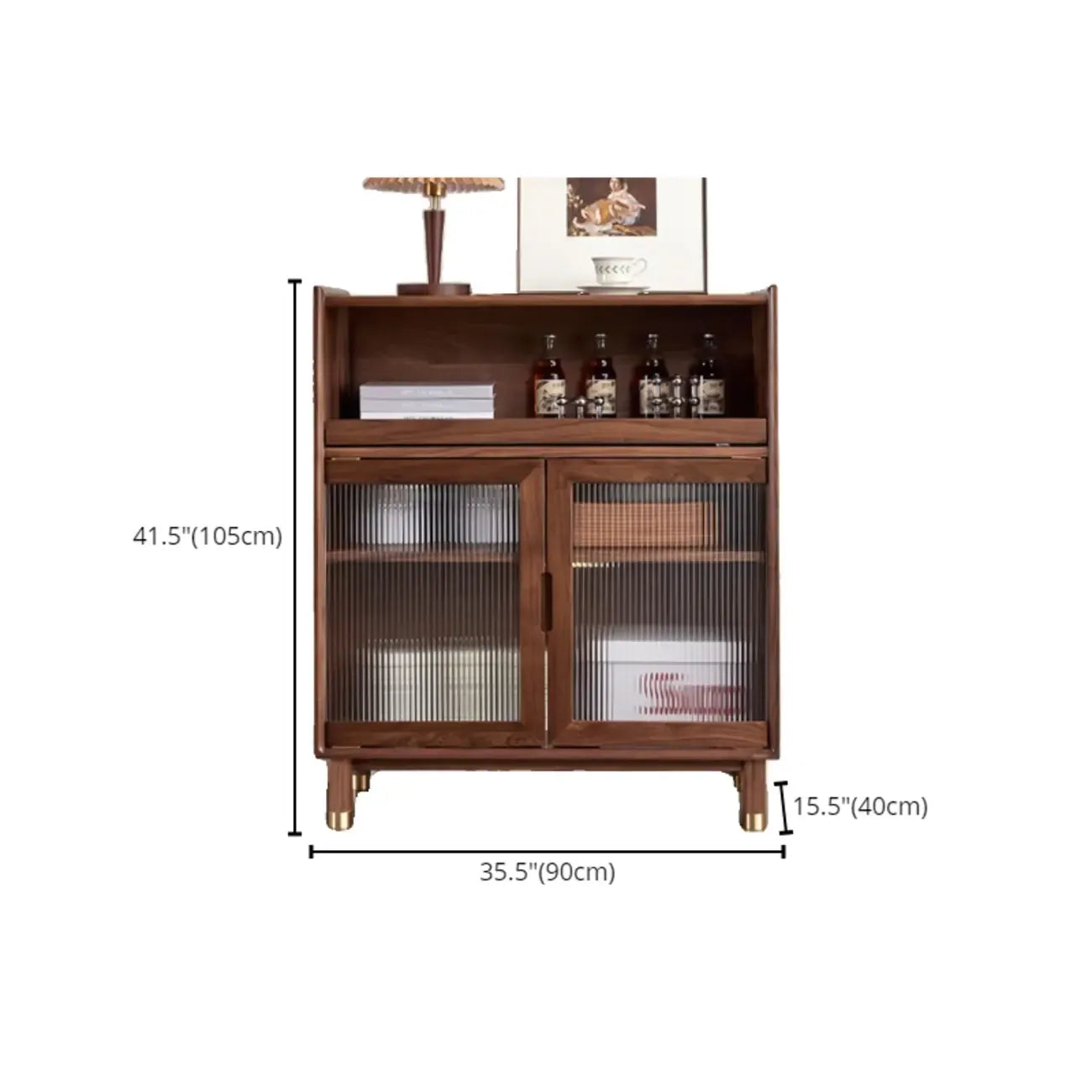 Armoire de rangement moderne en bois brun avec porte en verre et étagère réglable
