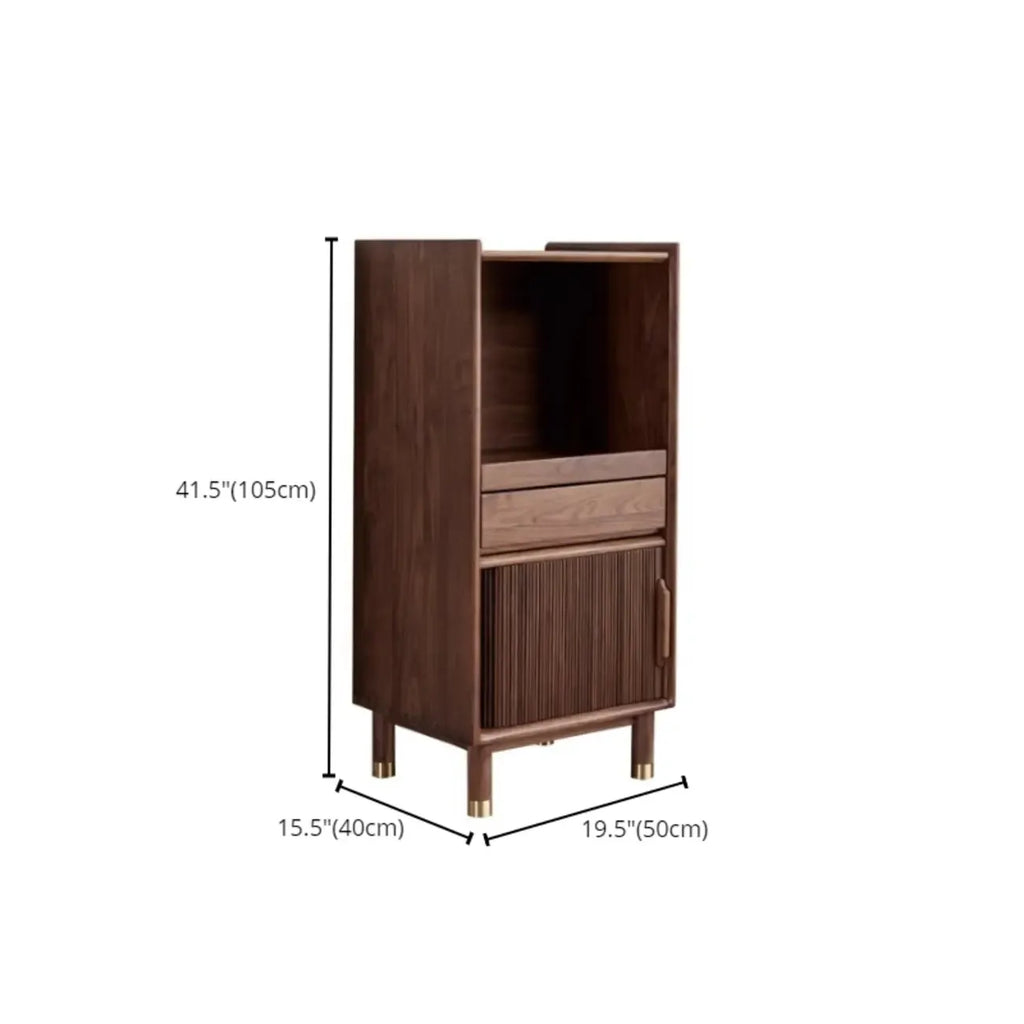 Armoire de rangement moderne en bois brun avec porte en verre et étagère réglable