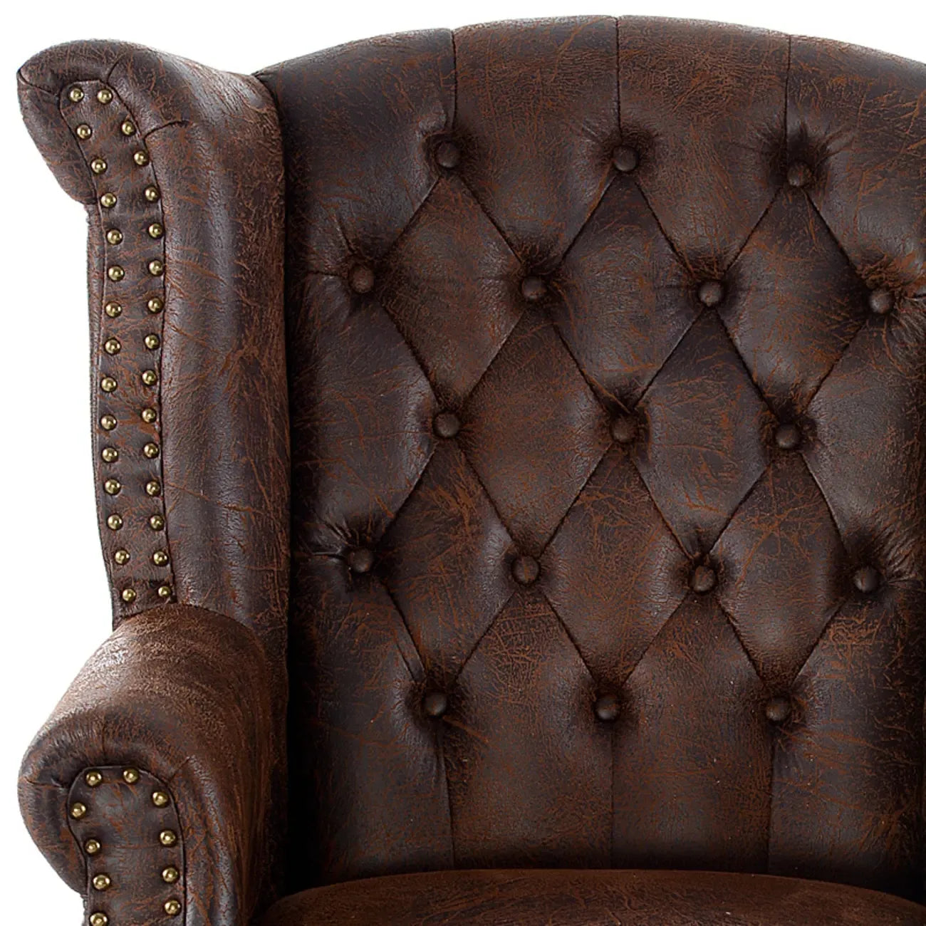 Poltrona Chesterfield tradizionale in pelle con profilo borchiato