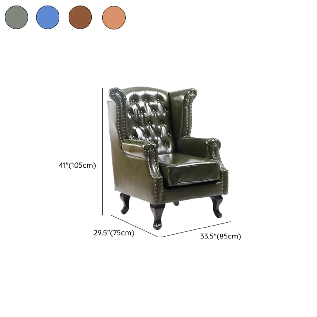 Poltrona Chesterfield tradizionale in pelle con profilo borchiato