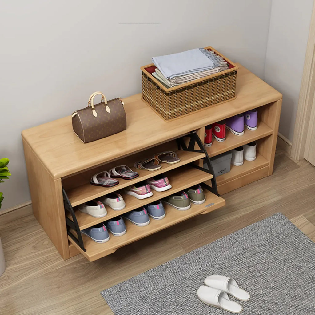 Banc de rangement à chaussures d'entrée en bois massif avec abattant