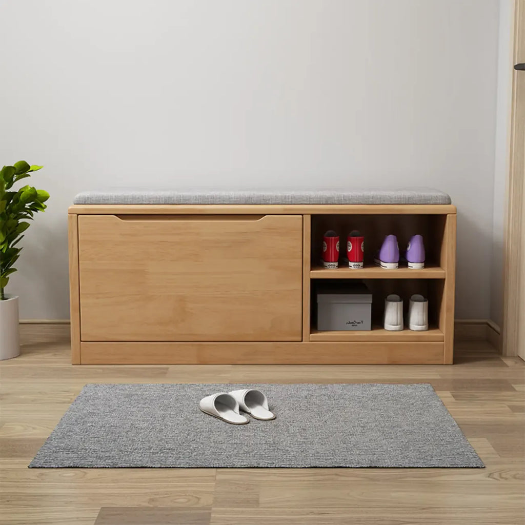Banc de rangement à chaussures d'entrée en bois massif avec abattant
