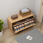 Banc de rangement à chaussures d'entrée en bois massif avec abattant