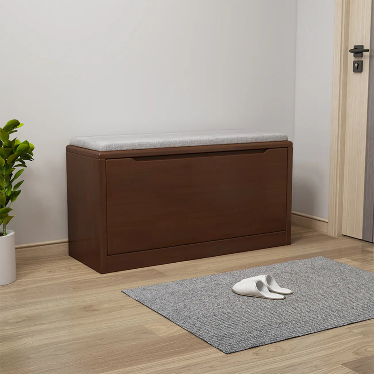 Banc de rangement à chaussures d'entrée en bois massif avec abattant