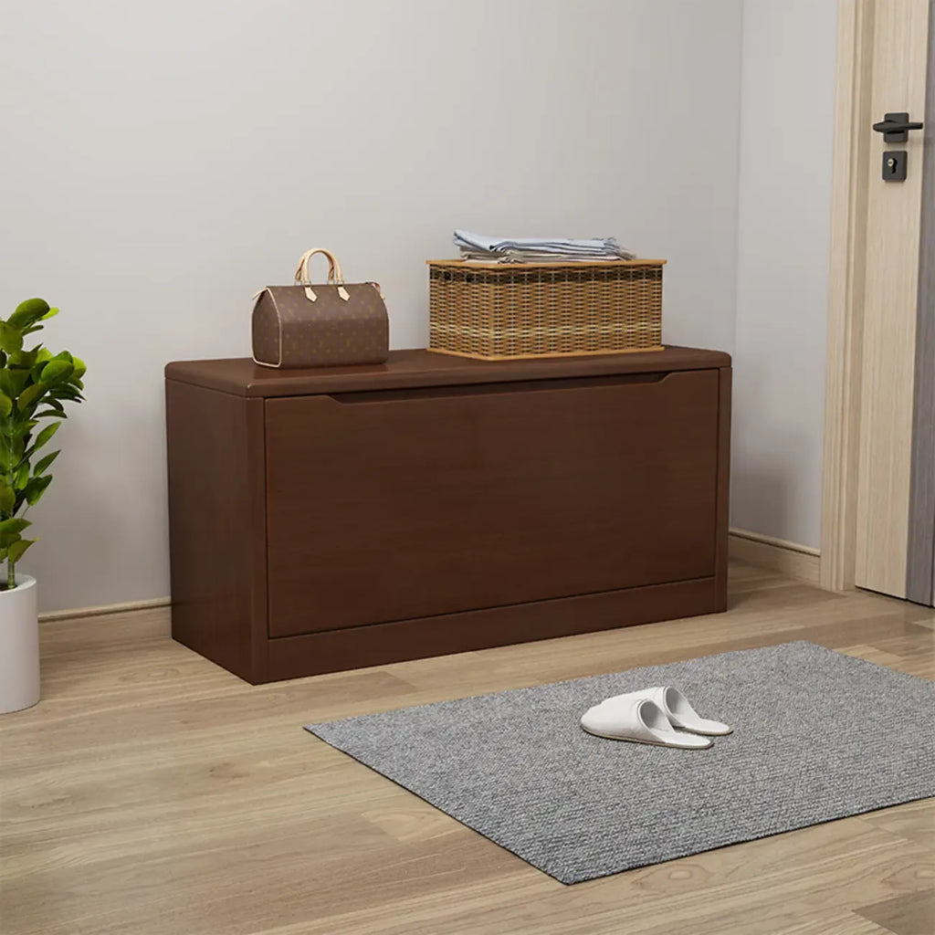 Banc de rangement à chaussures d'entrée en bois massif avec abattant